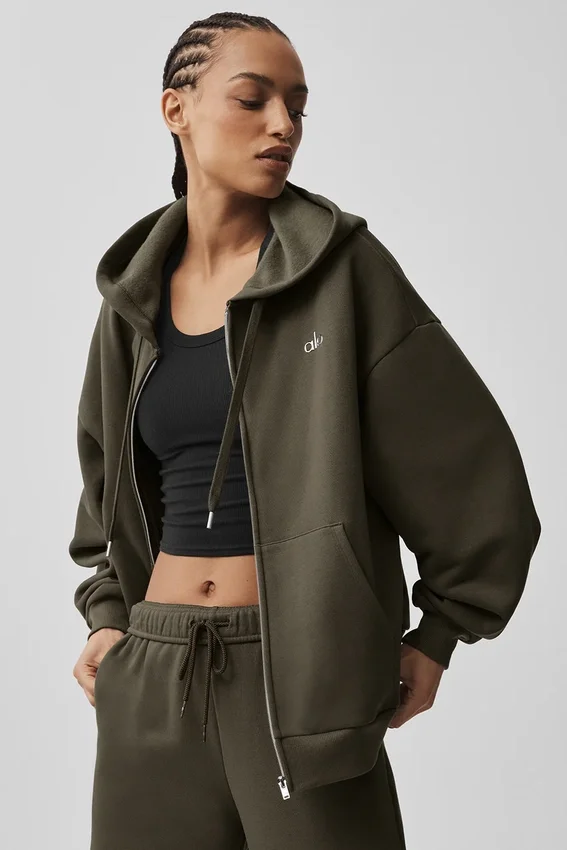 Accolade hoodie met volledige rits - Olive Tree