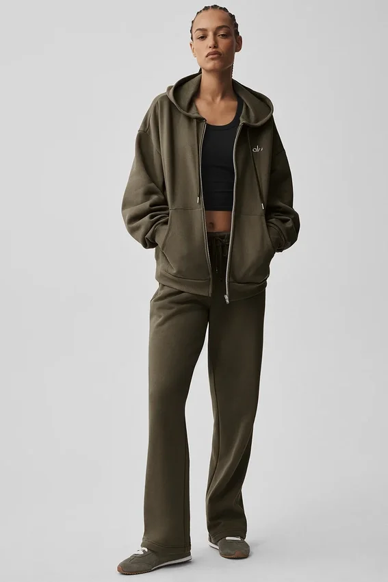 Accolade hoodie met volledige rits - Olive Tree