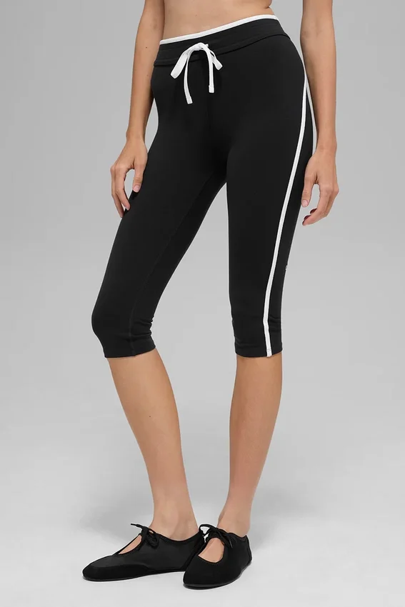 Airbrush Capri met High-Waist en race-pas - Zwart/Wit