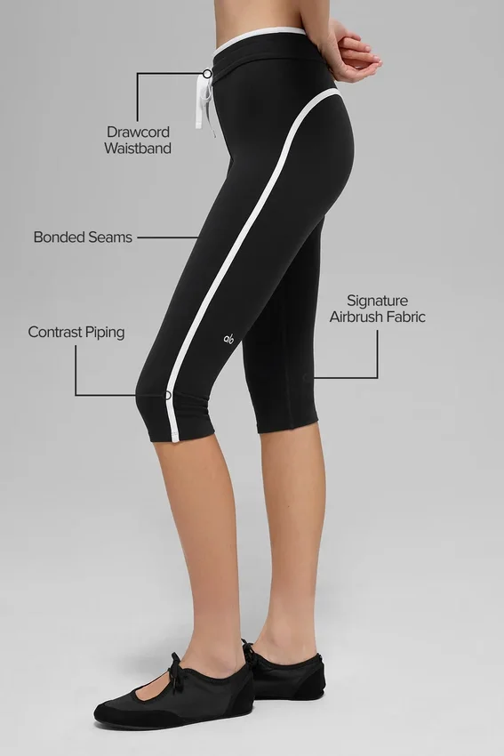 Airbrush Capri met High-Waist en race-pas - Zwart/Wit