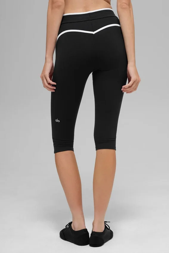 Airbrush Capri met High-Waist en race-pas - Zwart/Wit
