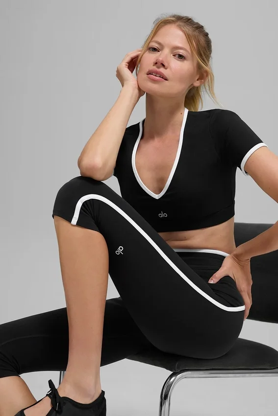 Airbrush Capri met High-Waist en race-pas - Zwart/Wit