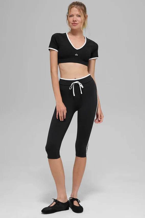 Airbrush Capri met High-Waist en race-pas - Zwart/Wit