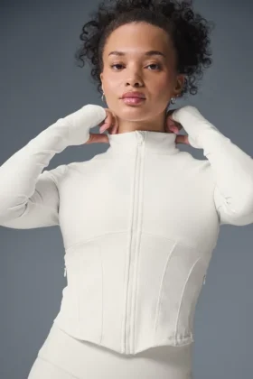 Airbrush-corsetjas met doorlopende rits – ivoor