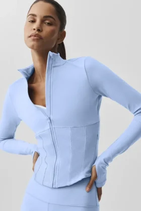Airbrush-corsetjas met doorlopende rits – Licht Provence-blauw
