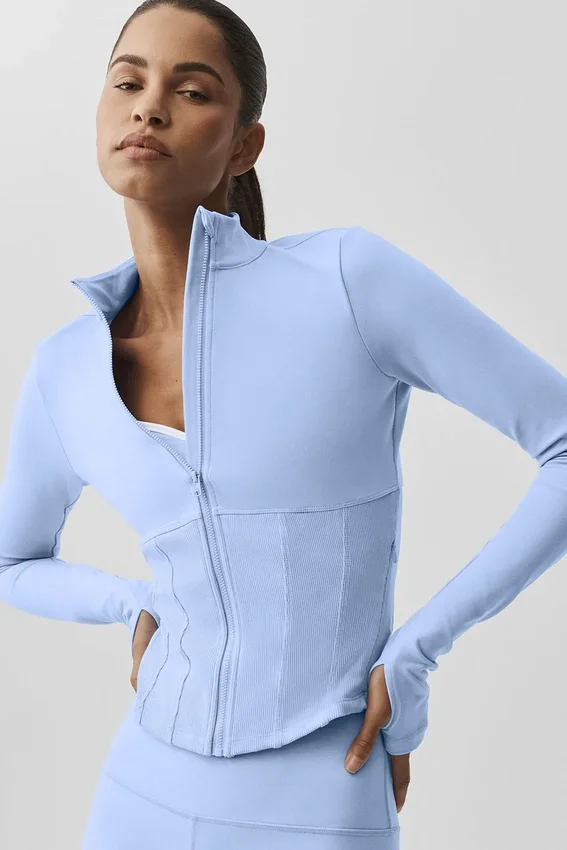 Airbrush-corsetjas met doorlopende rits – Licht Provence-blauw