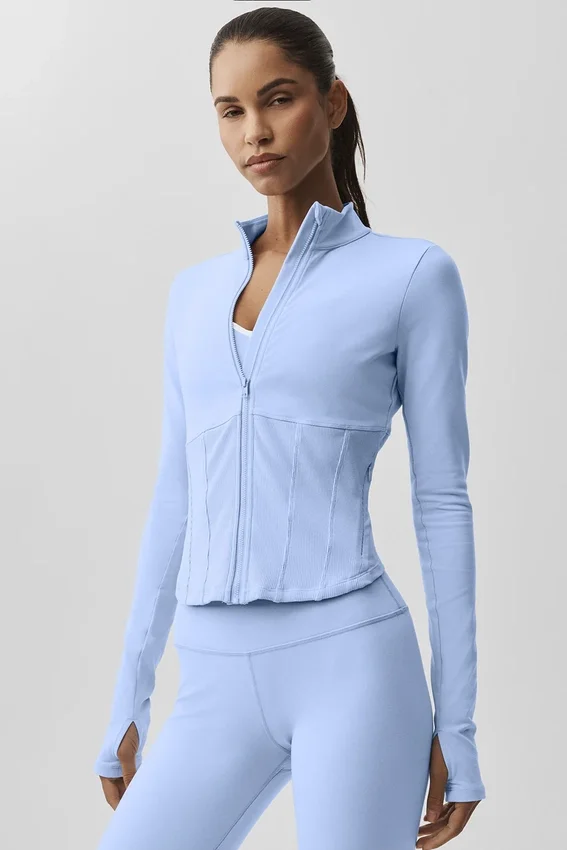 Airbrush-corsetjas met doorlopende rits – Licht Provence-blauw