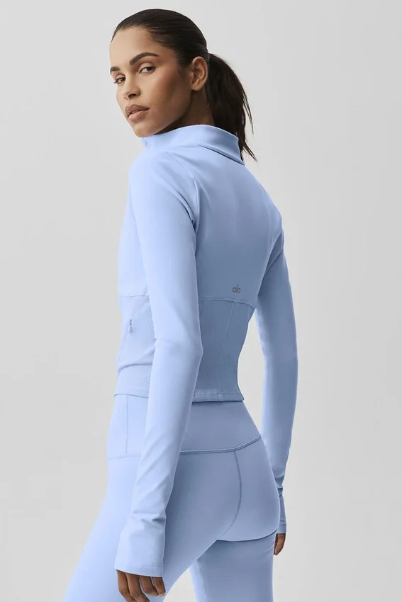 Airbrush-corsetjas met doorlopende rits – Licht Provence-blauw