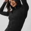 Airbrush-corsetjas met doorlopende rits – Zwart