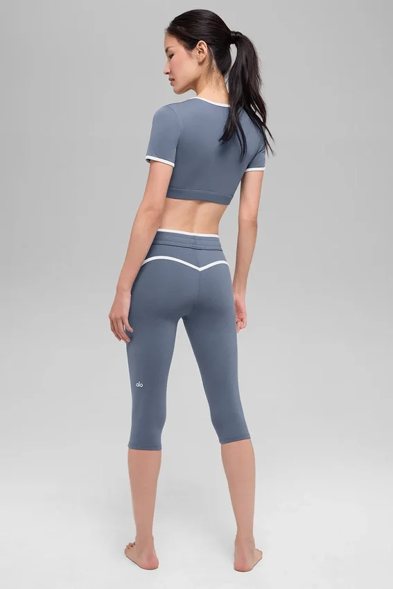 Airbrush Race Pace Capri met High-Waist – Bluestone/Wit