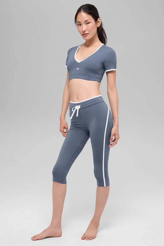 Airbrush Race Pace Capri met High-Waist – Bluestone/Wit