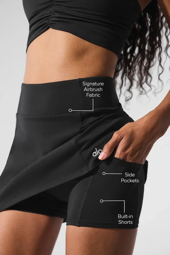 Airbrush-tennisrok met hoge taille ‘Good Form’ – Zwart