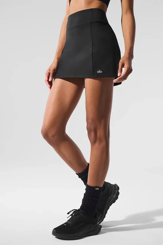 Airbrush-tennisrok met hoge taille ‘Good Form’ – Zwart