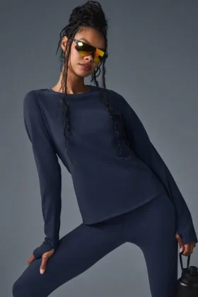 Airbrush Winter Warm Nocturne met lange mouwen - Marineblauw