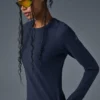 Airbrush Winter Warm Nocturne met lange mouwen - Marineblauw