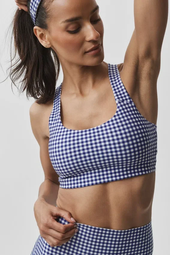 Airlift Gingham Sleek Bra Top – Navy Gingham
