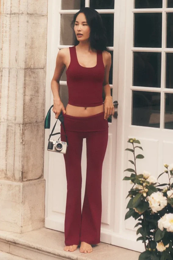 Alo Softsculpt 7/8-legging met omgeslagen pijpen en uitlopende boord - Summer Romance Red