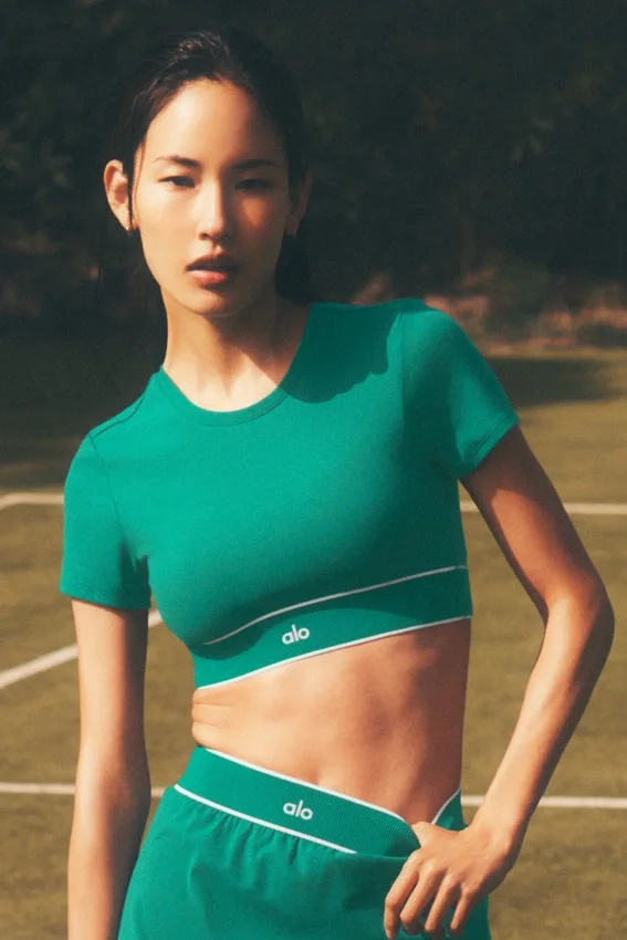 Alo Softsculpt Amp It up-bh met korte mouwen - Emerald Isle