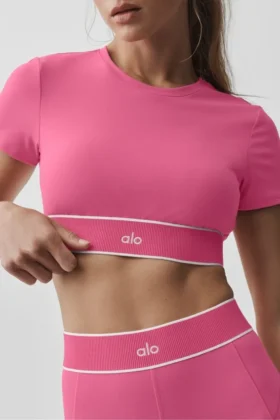 Alo Softsculpt Amp It up-bh met korte mouwen – Paradise Pink