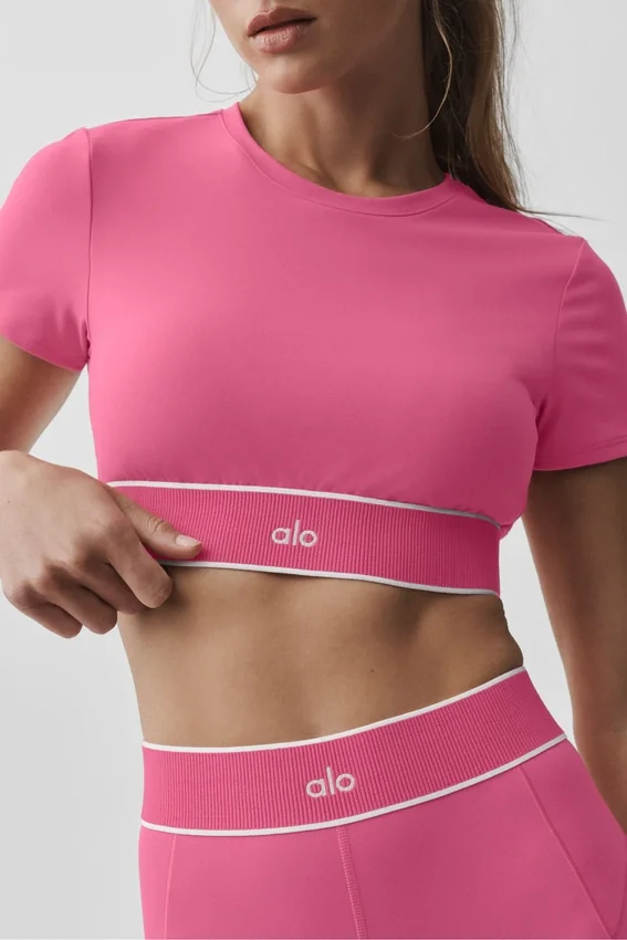 Alo Softsculpt Amp It up-bh met korte mouwen - Paradise Pink