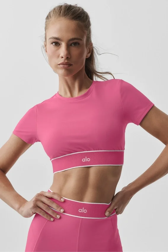 Alo Softsculpt Amp It up-bh met korte mouwen - Paradise Pink