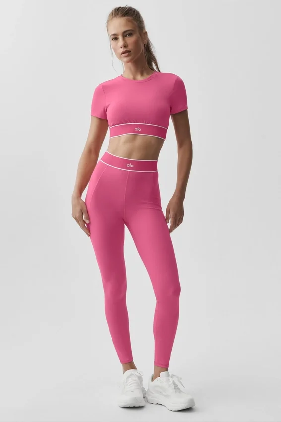 Alo Softsculpt Amp It up-bh met korte mouwen - Paradise Pink