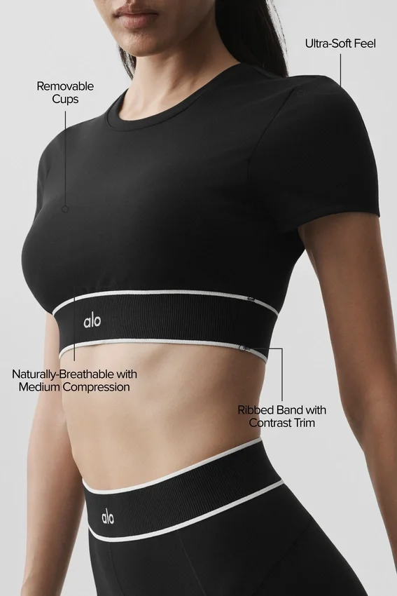Alo Softsculpt Amp It up-bh met korte mouwen - Zwart