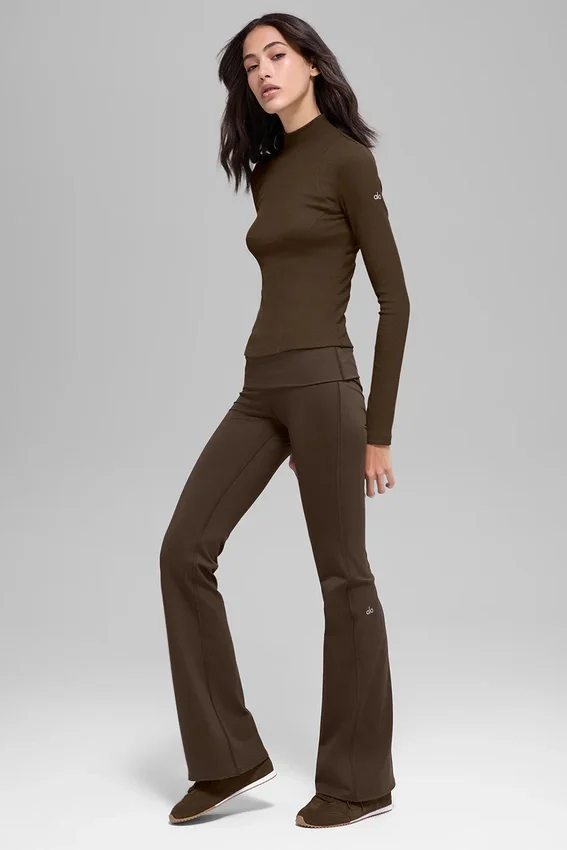 Alo Softsculpt Foldover Flare Legging - Espresso
