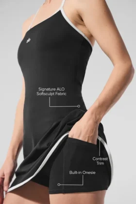 Alo Softsculpt haltertennisjurk – Zwart/Wit