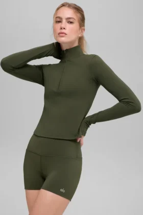 Alo Softsculpt Precision 1/4 Zip met lange mouwen - Green Olive