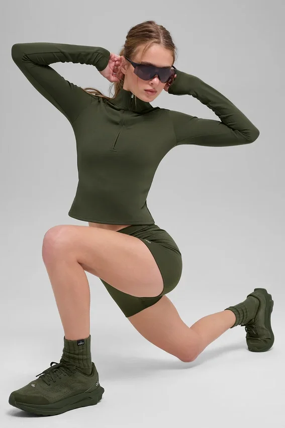 Alo Softsculpt Precision 1/4 Zip met lange mouwen - Green Olive