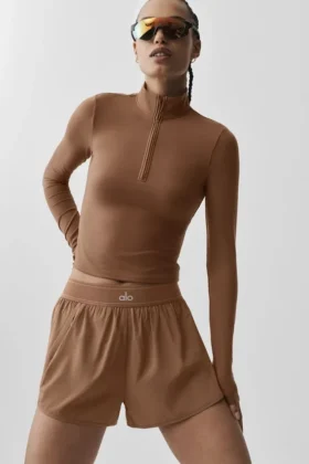 Alo Softsculpt Precision 1/4 Zip met lange mouwen – Sun Kissed Brown