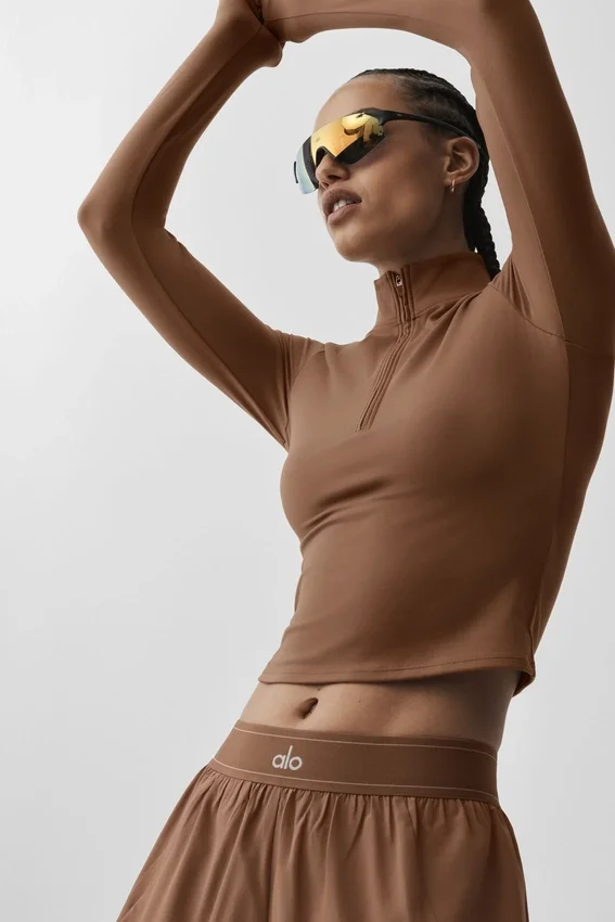 Alo Softsculpt Precision 1/4 Zip met lange mouwen - Sun Kissed Brown
