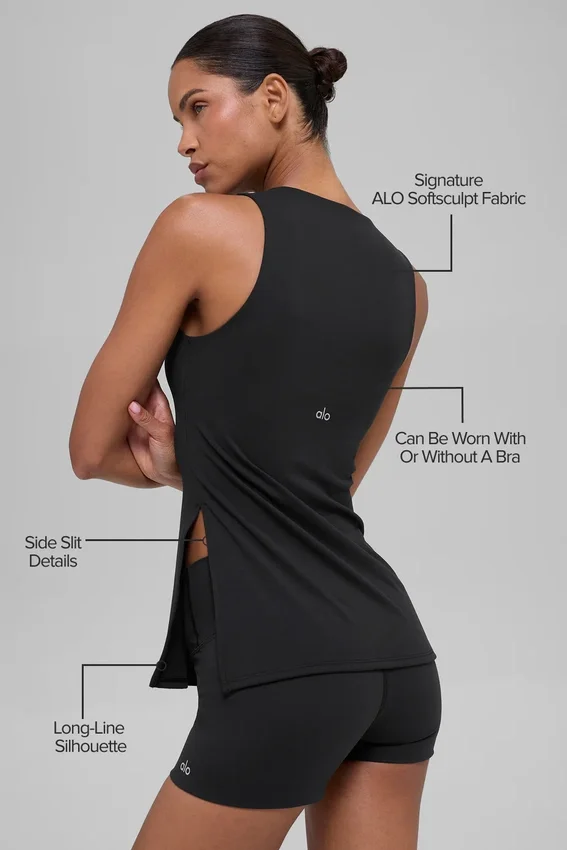 Alo Softsculpt Precision lange beha-tanktop - Zwart