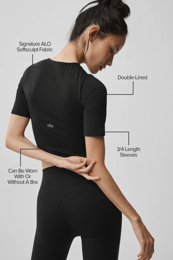 Alo Softsculpt Precision T-shirt met halflange mouwen - Zwart