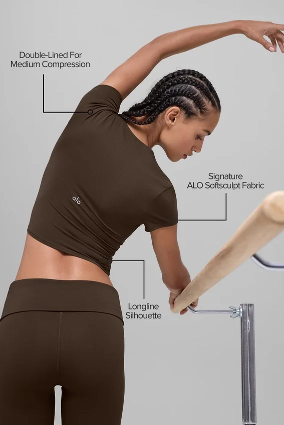 Alo Softsculpt Precision-top met korte mouwen - Espresso