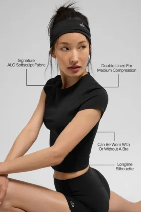 Alo Softsculpt Precision-top met korte mouwen – Zwart
