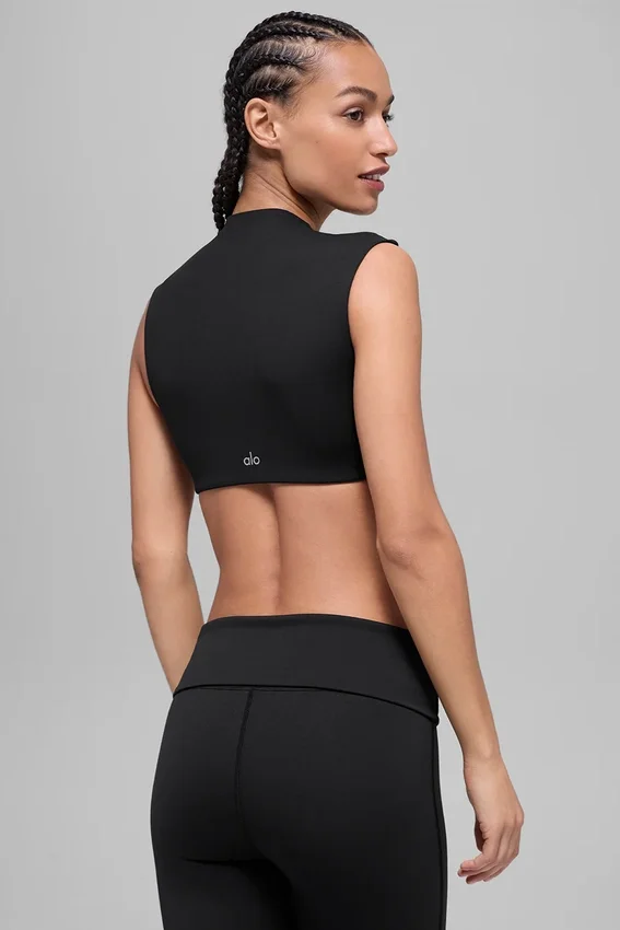 Alo Softsculpt T-shirt met korte mouwen en afgeronde hals – Zwart