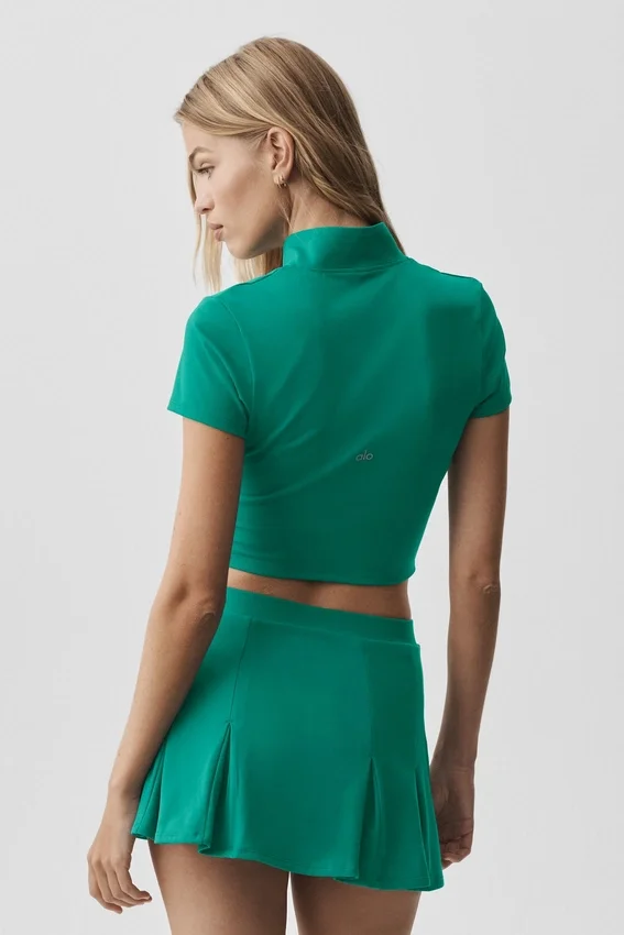 Alo Softsculpt T-shirt met korte mouwen en doorlopende rits – Emerald Isle