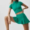 Alo Softsculpt T-shirt met korte mouwen en doorlopende rits – Emerald Isle