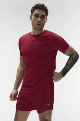 Alo Vapor T-shirt met ronde hals en korte mouwen - Garnet