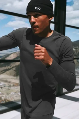 Alo Vapor T-shirt met ronde hals en lange mouwen - Anthracite