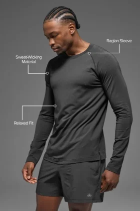 Alo Vapor T-shirt met ronde hals en lange mouwen – Anthracite