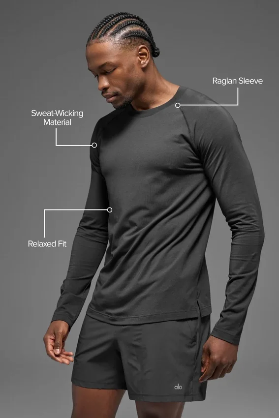 Alo Vapor T-shirt met ronde hals en lange mouwen - Anthracite