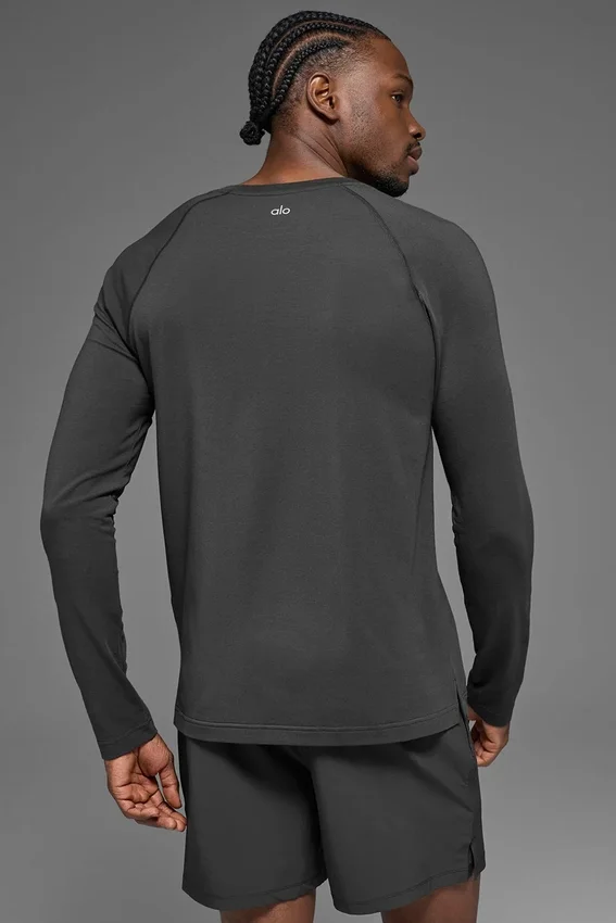Alo Vapor T-shirt met ronde hals en lange mouwen - Anthracite