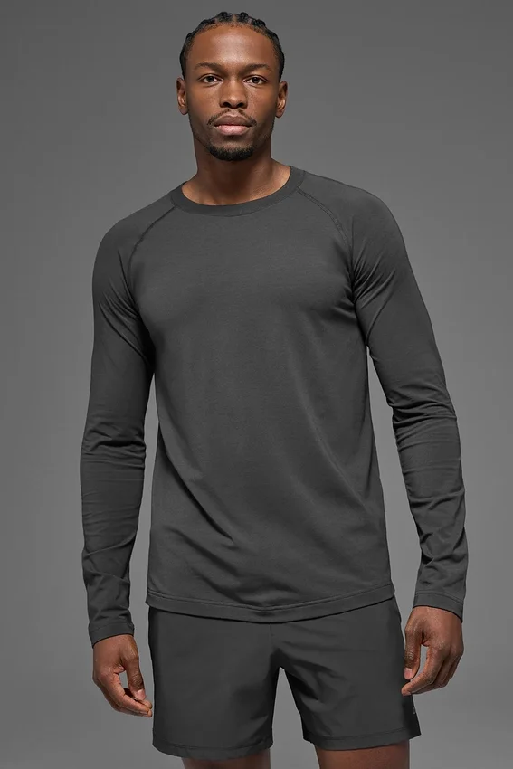 Alo Vapor T-shirt met ronde hals en lange mouwen - Anthracite