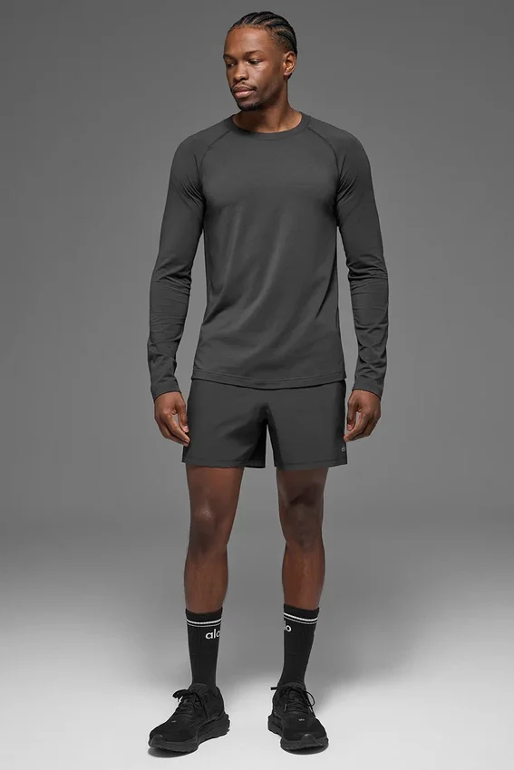 Alo Vapor T-shirt met ronde hals en lange mouwen - Anthracite