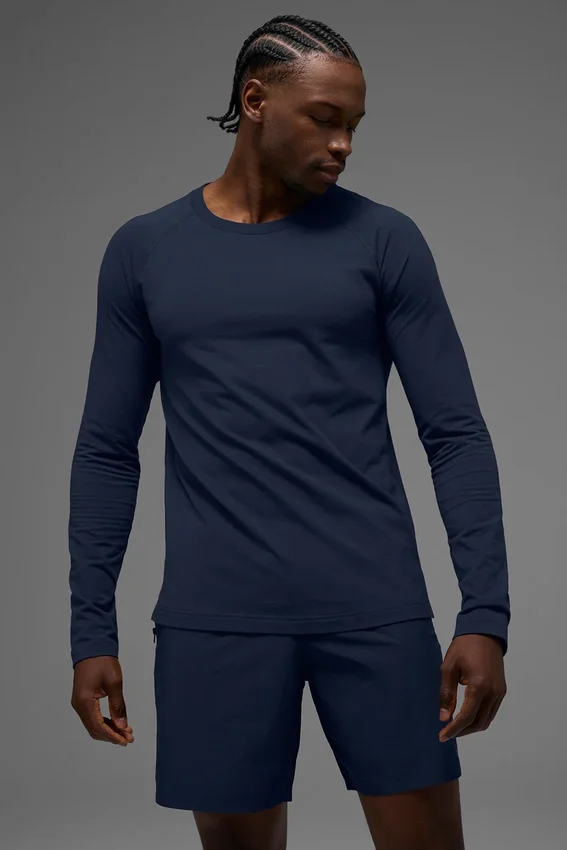 Alo Vapor T-shirt met ronde hals en lange mouwen - Marineblauw