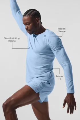 Alo Vapor T-shirt met ronde hals en lange mouwen – Seashell Blue