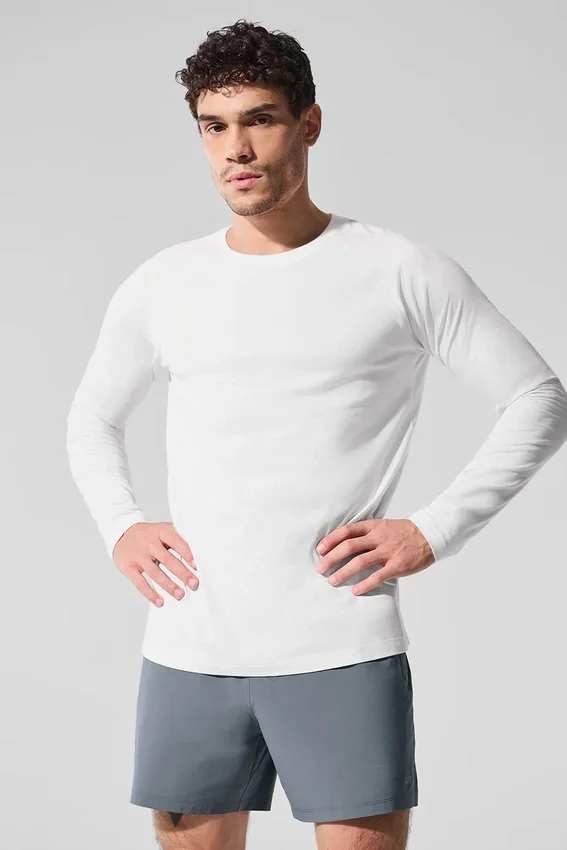 Alo Vapor T-shirt met ronde hals en lange mouwen - Wit